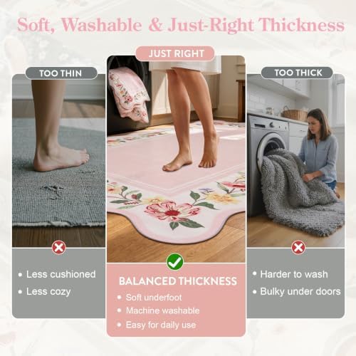 Lahome Round Pink Floral Rug 4ft, Scalloped Reading Nook Rug - Image 6