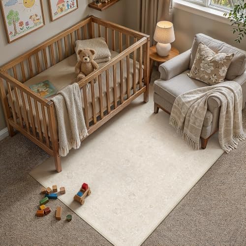 PureCozy 3x5 Beige Area Rug Washable Non Slip Vintage Carpet Living Room - Image 3