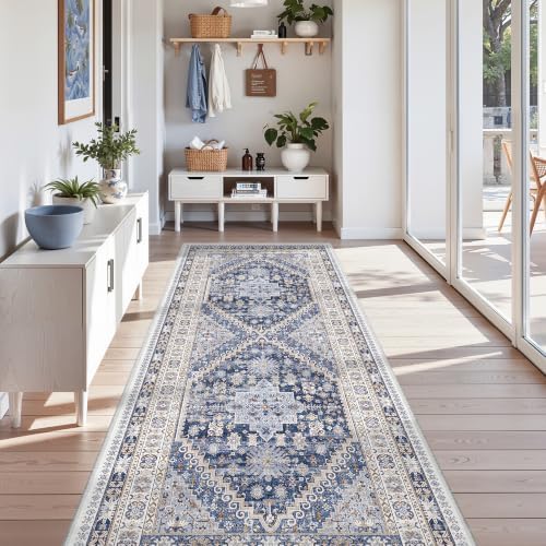 zesthome 3x8 Runner Rug Non Slip,Washable Hallway Runner Rug,Blue by Zesthome
