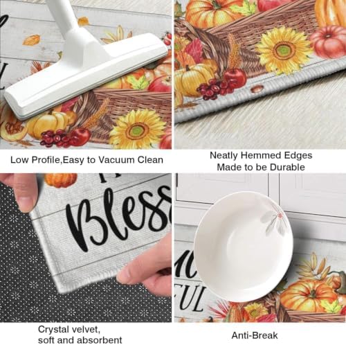 Fall Kitchen Rugs Set of 2,Fall Entrance Door Mats Wood Grain Pumpkin Non Slip Kitchen Rug,Washable Anti Fatigue Mat,Kitchen Floor Washable Runner Rug,Autumn Thanksgiving Kitchen Laundry 17x30+17x47In - Image 6