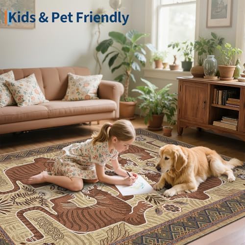 GarveeHome Tiger Round Area Rugs Boho Living Room Non Slip Washable Vintage - Image 7