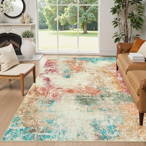 Lahome Abstract 6x9 Area Rugs for Living Room, Machine Washable Ultra Thin Bedroom Rug Stain Resistant, Low-Pile Soft Indoor Modern Colorful Large Throw Carpet for Office Dining Room by Lahome