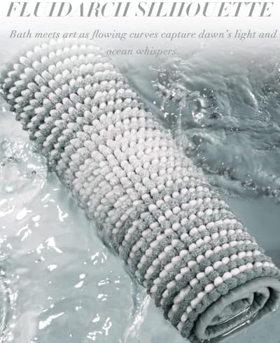 BSICPRO Large Chenille Bathroom Rugs, 24x43 Striped Bath Mats, Light Gray - Image 4