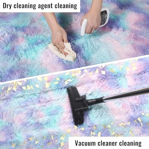 Fluffy Kawaii Round Rug 4Ft for Girls Bedroom, Purple Rainbow Mermaid Rugs - Image 6