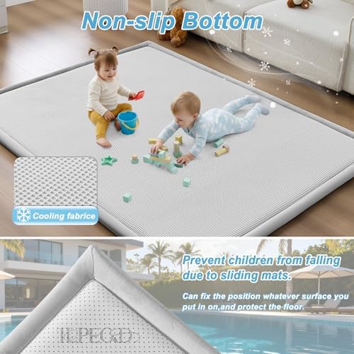 Baby Play Mat for Floor Tummy Time Nursery Rug Muscle Area Rug Playroom Rug 59x79" Elastic Foam 1.3" Thick Crawling Mat for Babies,Toddlers, Infants,Kids(Plaid Light Grey) - Image 2