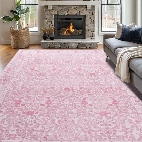 8x10 Washable Area Rugs for Living Room Soft Carpet (Pink) by Unknown