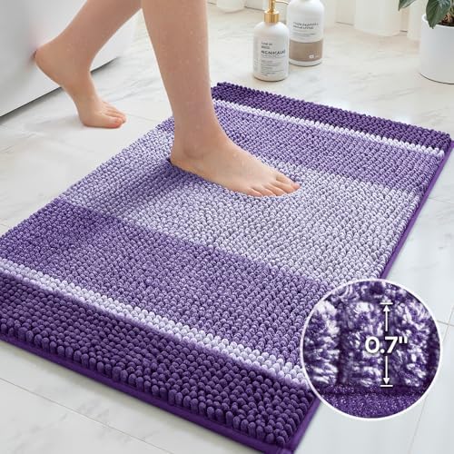 HOMEIDEAS Purple Bathroom Rugs Sets 2 Piece Chenille, 20"x32"+17"x24" - Image 6