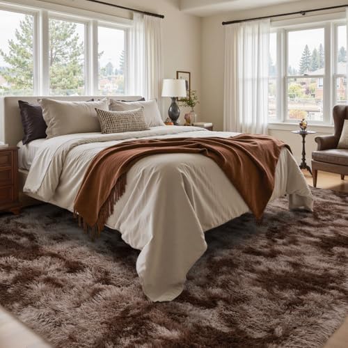 4x6 Ft Shag Brown Area Rug for Bedroom Living Room, Tie-Dyed Ultra Soft Fluffy Furry Rugs for Indoor Floor, Aesthetic Carpet for Kids Home Decor (Coffee) - Image 2