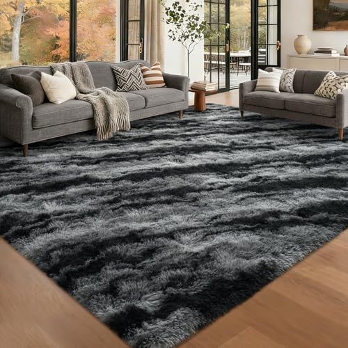 6x9 Large Fluffy Shaggy Area Rugs Non-Slip for Living Room Tie-Dyed Black - Image 2