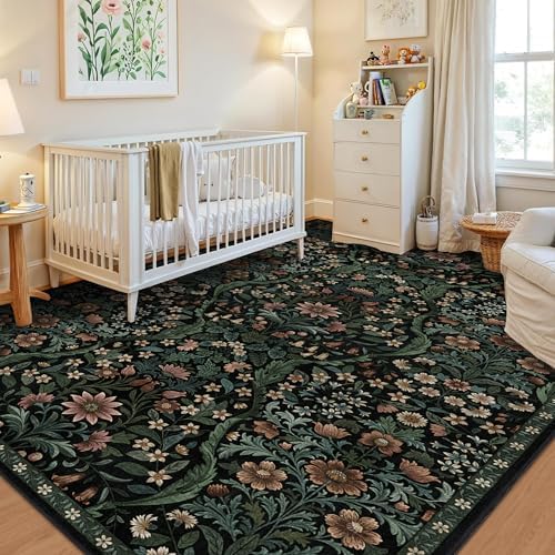 Floral Area Rug 6x9 Botanical Washable Carpet for Living Room - Image 4
