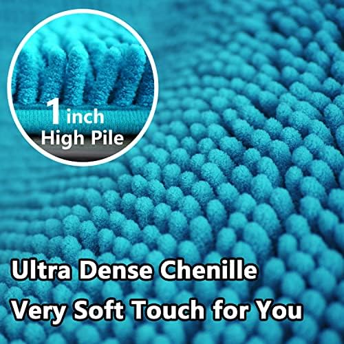 Bathroom Rugs Chenille 3-Piece Extra Soft and Absorbent Shag Bathroom Rugs, Machine Wash Mat, Strong PVC Non-Slip Underside, Plush Carpet Mats (Turquoise) - Image 5