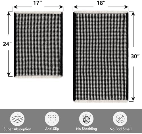 MIULEE Set of 2 Waffle Bathroom Rugs Black&Cream Bath Mat 17"x24"+18"x30" - Image 2