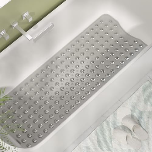 AmazerBath Shower Mat Non Slip 40 x 16 Inches, Shower Stall Mats with Suction Cups and Drain Holes, Non Slip Bath Mat for Tub for Elderly & Kids, Clear Gray - Image 2