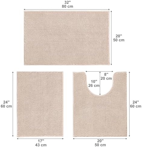 Urvoix Bathroom Rugs Sets 3 Piece, Non-Slip Chenille Bath Rug Set - Image 3