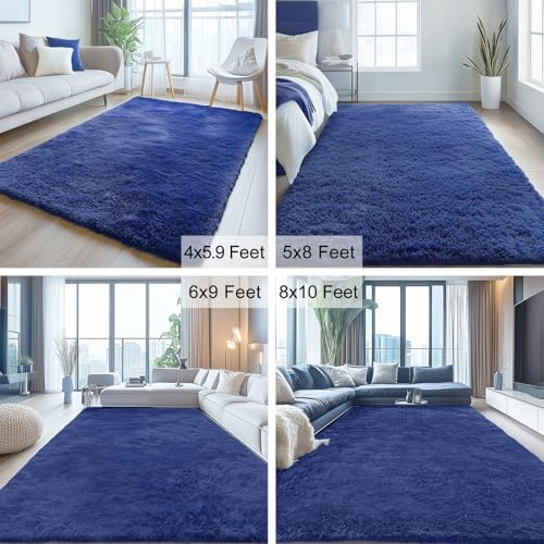OLANLY 3x4 Machine Washable Accent Rug, Soft Fluffy Shaggy Area Rug for Bedroom, Living Room, Indoor Floor Carpet for Kids, Nursery, Home Decor, Navy Blue - Image 5