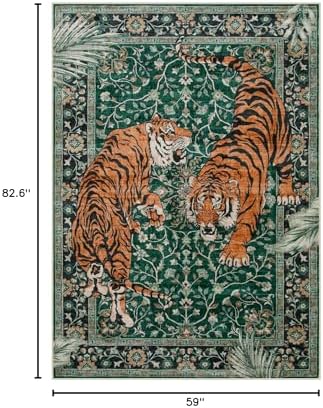 Moynesa Tiger 5x7 Area Rug, Boho Washable Living Room Rug, Non Slip Green Rugs for Bedroom, Ultra Thin Vintage Soft Stain Resistant Throw Floor Carpet for Office Dining Room - Image 2