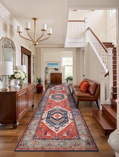 SERISSA 3x8 Washable Non Slip Boho Runner Rug for Hallway，Rust by SERISSAHomeDecorCollection