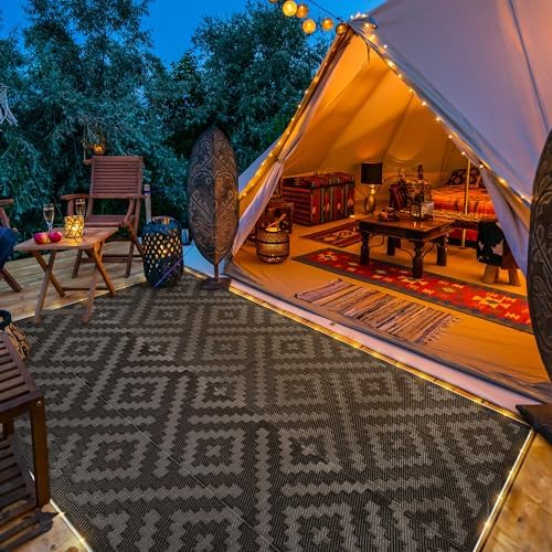 GENIMO Outdoor Rug, Waterproof Plastic Rugs for Patio, 6'x9' LED Dark Grey - Image 2