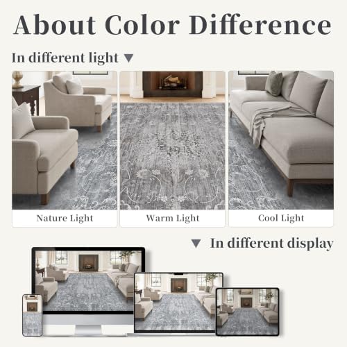 Washable Rugs 5x7 Gray,Non Slip Vintage Area Rug for Living Room - Image 7