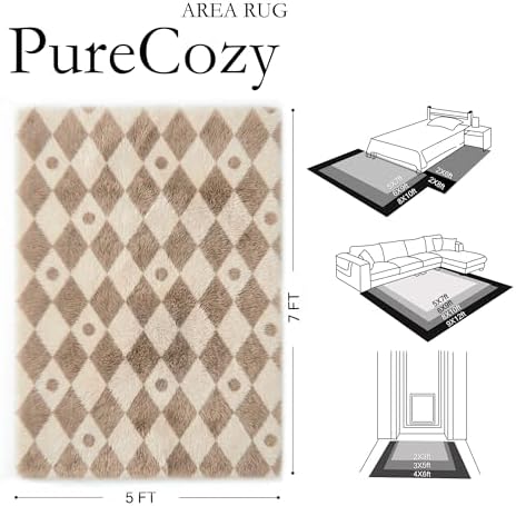 PureCozy Brown 5x7 Area Rug for Living Room Soft Checkered Shag Carpet - Image 2