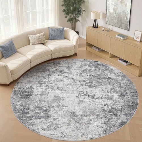 UERMEI 10ft Round Area Rug Living Room Rugs - 10x10 Washable Large Neutral Modern Abstract Soft Thin Rug Indoor Floor No Slip Rug Carpet for Bedroom Under Dining Table Home Office Decor - Grey by UERMEI