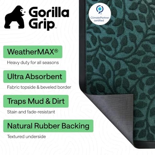 GORILLA GRIP WeatherMAX Door Mat, Indoor Outdoor, 72x24, Green Vine Leaves - Image 2