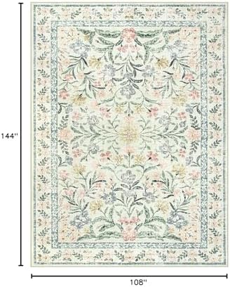 Wonnitar Large Rugs for Living Room, Soft Washable Floral 9x12 Area Rug for Bedroom, Boho Non-Shedding Foldable Carpet for Kids Playroom Apartment Home Decor - Image 2