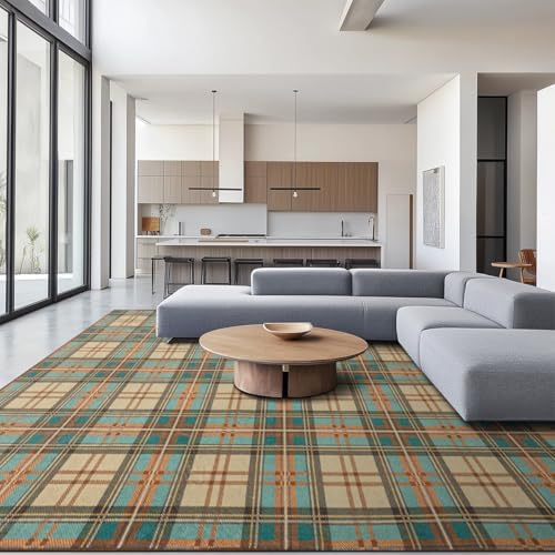 Ruaruarug Washable Area Rug 8×10 for Living Room, Ultra Soft, Plaid by Ruaruarug