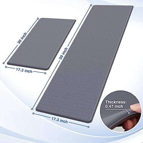 StepRite Kitchen Mats for Floor, 2-Piece Anti-Fatigue Kitchen Rugs, Grey - Image 2