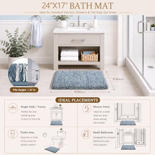 Yimobra Bathroom Rugs Non Slip Washable 24x17, Bath Mat, Denim Blue&White - Image 5