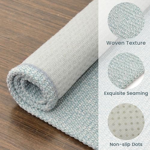 EARTHALL Washable Area Rug, Non Slip Entryway Rug, 4x6 Ft, Turquoise/Gray - Image 5