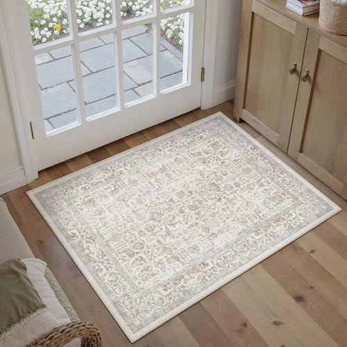 PureCozy Taupe Entryway Area Rug 2x3 Vintage Floral by PureCozy