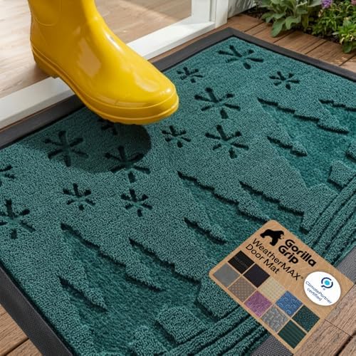 GORILLA GRIP WeatherMAX Door Mat, Indoor Outdoor, 29x17, Green Snowscape by GorillaGrip