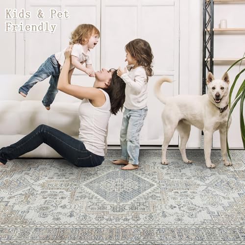 8x10 Washable Area Rugs for Living Room,Bedroom,Dining Room- Retro Taupe - Image 4