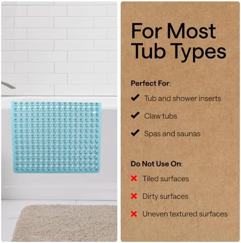 GORILLA GRIP Bath Tub Shower Mat, Bathtub Floor Liner 35x16 Clear Turquoise - Image 5