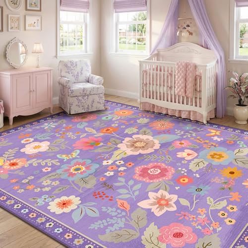 RELEANY Floral Washable 9x12 Area Rugs Purple/Pink - Image 3