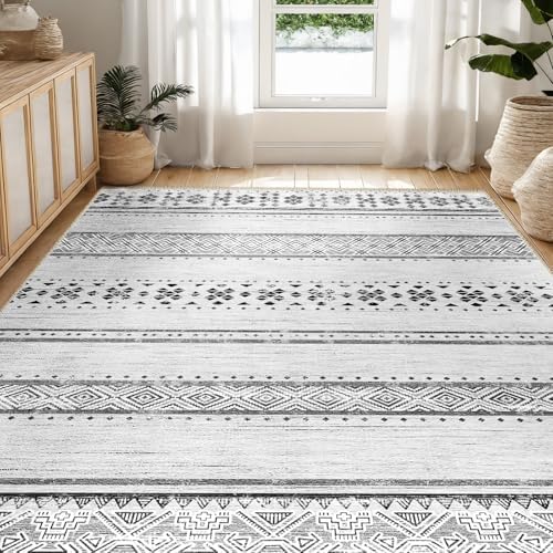5x7 Washable Area Rugs for Living Room Boho Bedroom Rug Grey/Black/Navy by BESTSWEETIE