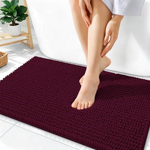 OLANLY Thick Chenille Absorbent Bathroom Rugs Mat 36x24, Black Cherry by OLANLY