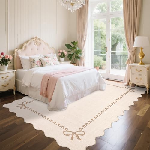 GarveeHome Scalloped Bow Rug 8x10 Washable Beige Rug for Living Room - Image 3