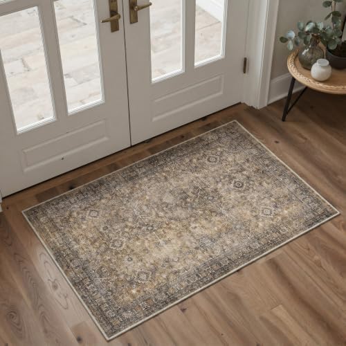 Bavni 2x3 Doormat, Vintage Floral Washable Non Slip Area Rug for Entrance by BAVNI
