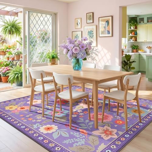RELEANY Floral Washable Square 6ft Area Rug Purple/Pink - Image 2