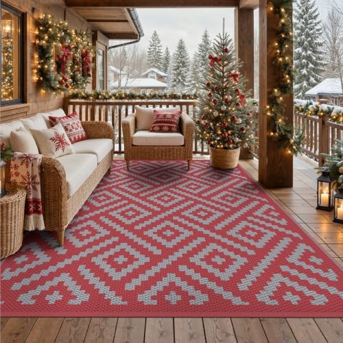 GENIMO Outdoor Rug, Waterproof Plastic Rugs for Patio, 6'x9' Red Grey by GENIMO