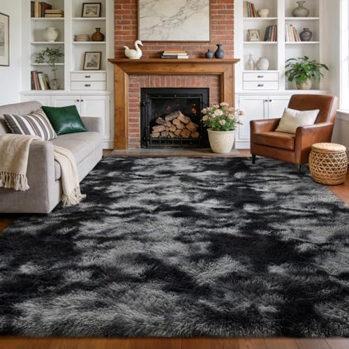 5x7 Fluffy Area Rugs Non-Slip for Living Room Bedroom Tie-Dyed Dark Grey by Unknown