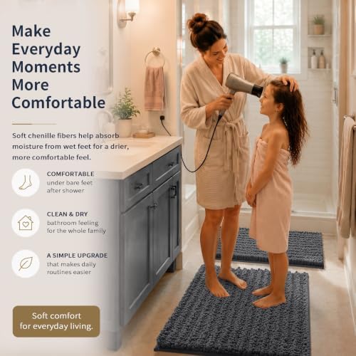 Yimobra Bathroom Rug Set 3 Piece, Super Absorbent Bath Mat Set, Dark Gray - Image 4
