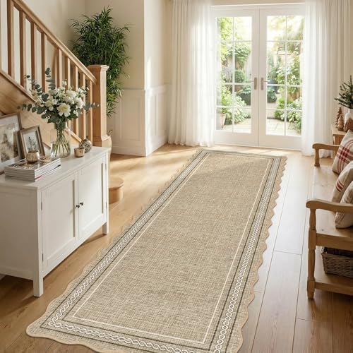 GarveeHome Scalloped Washable Runner Rug 2x6 Hallway Runner Non Slip, Jute by GarveeHome