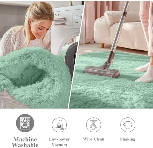OLANLY Mint Green Round Rugs for Bedroom - Machine Washable, 7 ft Circle Area Rugs for Living Room, Soft and Fluffy Shaggy Carpet for Teen Girls and Boys, Nursery Rooms, Dorms, Home Decor Aesthetic - Image 3