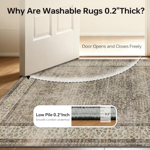 RCTJHOME 4x6 Brown Vintage Oriental Washable Area Rug Non-Slip Soft Carpet - Image 6