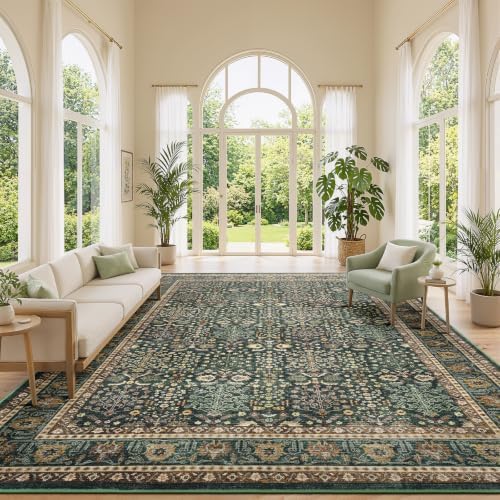 Lofus 10x12 Washable Area Rug for Living Room, Non-Slip Green Boho Carpet by Lofus