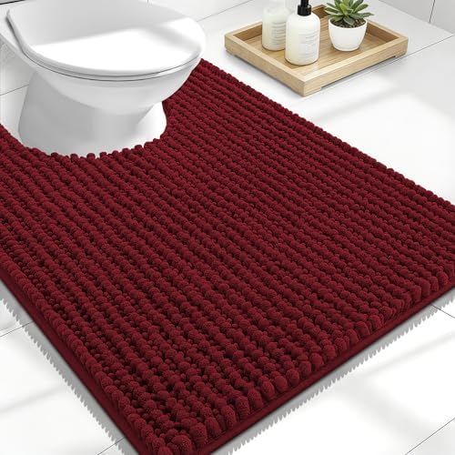 OLANLY Thick Chenille Toilet Rugs U-Shaped 24x20, Burgundy by OLANLY