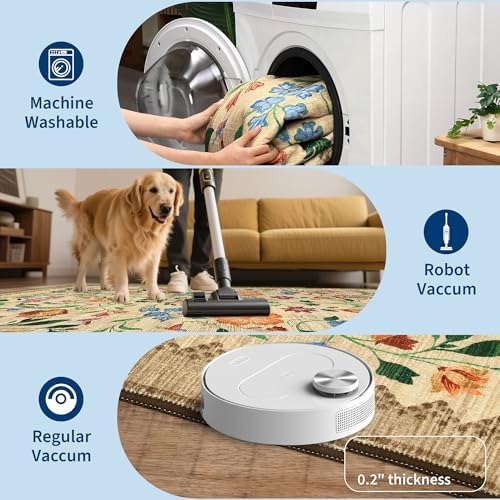 GarveeHome Floral Rug for Entryway 2x3 Rugs Machine Washable Boho Small Area Rug Non-Slip Low-Pile Front Door Soft Mat for Entrance, Bedroom, Kitchen, Laundry, Bathroom, Beige - Image 5